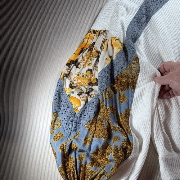 Free People womens size S Casual Clash Balloon Sleeve Waffle Knit Thermal Top - Picture 2 of 10